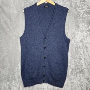 Vintage Perez Sweater Vest Mens Medium Blue Baby Alpaca V Neck Button Grandpa